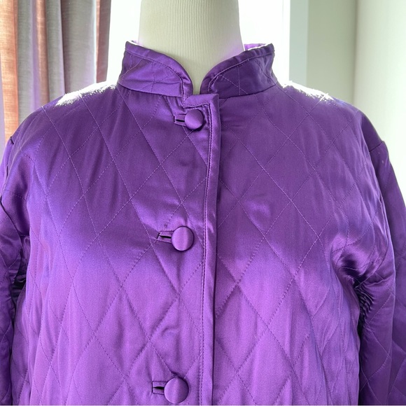 Vintage 90s Linea Dell’Olio 100% PURE SILK Quilted Mandarin Collar Puffer Jacket - Picture 8 of 15